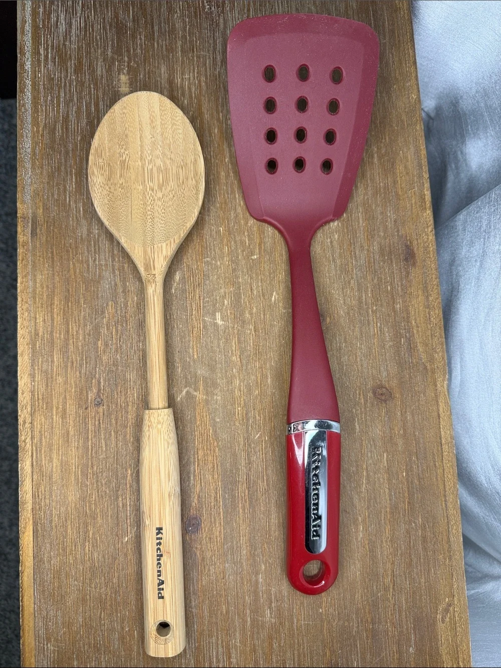 KitchenAid Empire Red Spatula & Bamboo Wooden Spoon